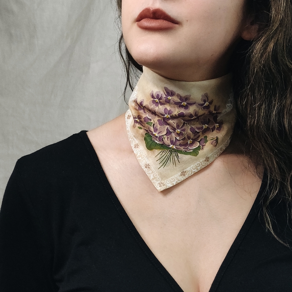 Vintage Brown Floral Handkerchief/Neck Scarf